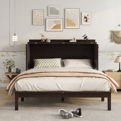 Grand lit escamotable, armoire-lit avec centrale électrique et panneau de décoration en rotin