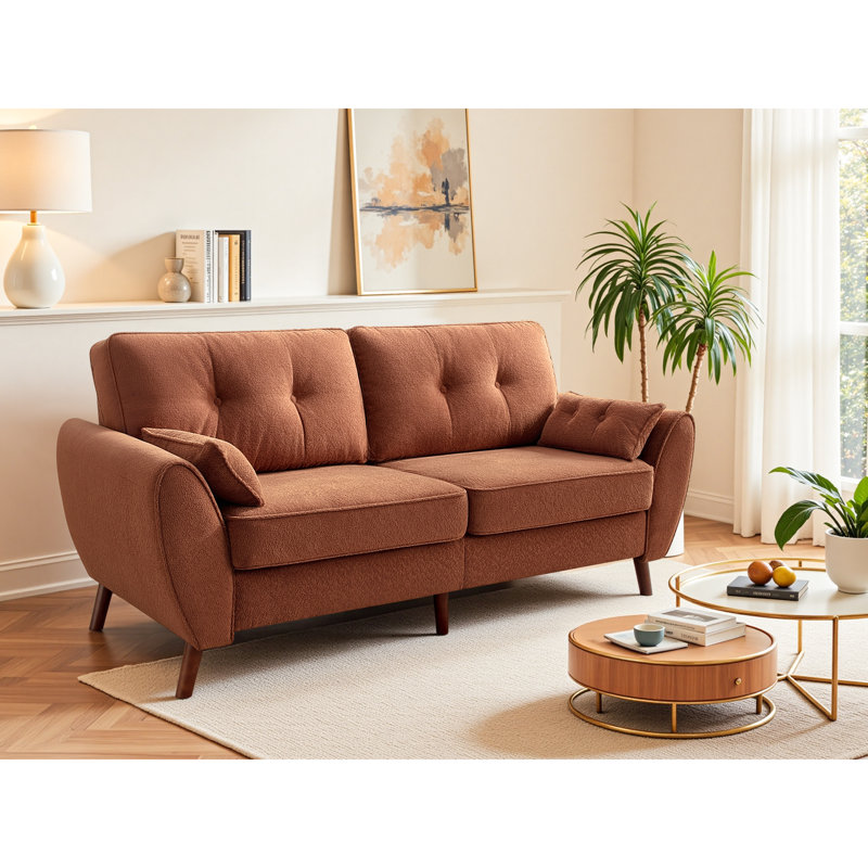 Modern Upholstered Loveseat, Red Brown
