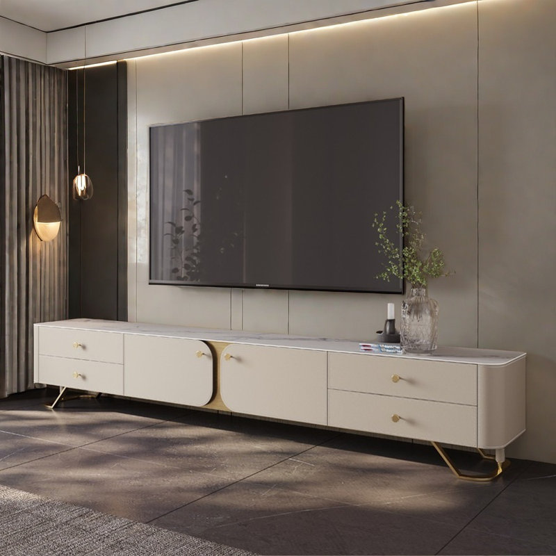 Meuble télé moderne et luxueux, 86.61", Crème, crème