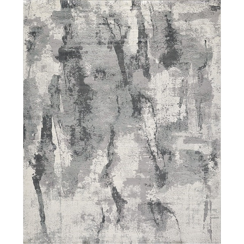 Hand-Knotted High-Quality Cream and Charcoal Area Rug, Rectangle 4' x 6'