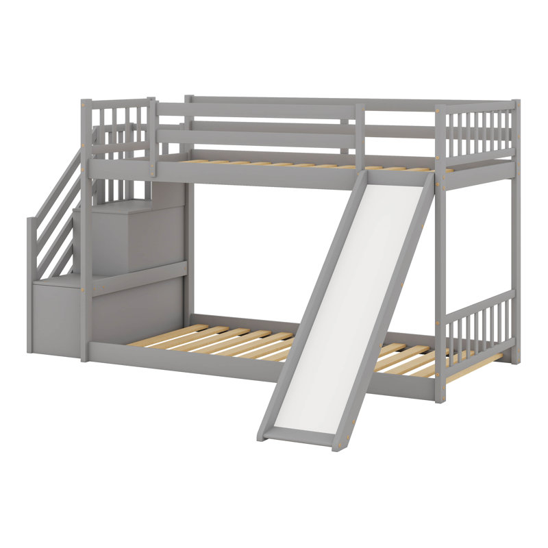 Latitude Run® Solid Wood Twin Over Twin Bunk Bed With Convertible Slide ...