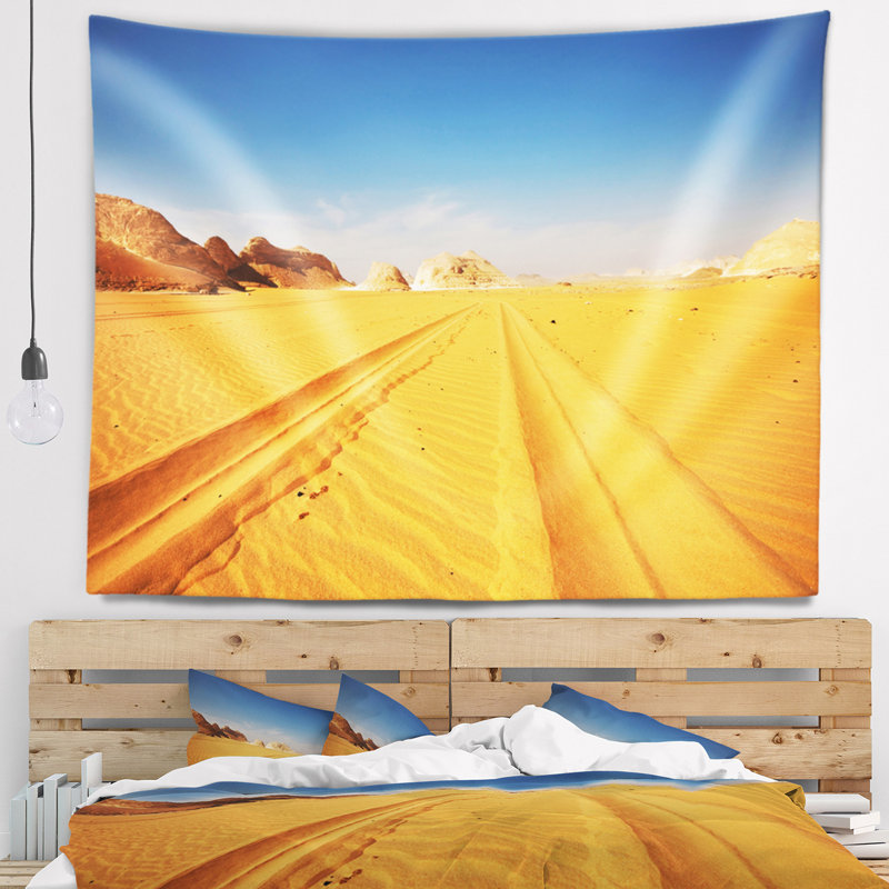 Paysage, route, désert blanc, tapisserie, Égypte, H 32 po x l 39 po