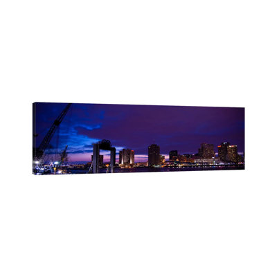 Nola Panoramic Skyline Cityscape (Night) 1 Piece Wrapped Canvas Panoramic Wall Art
