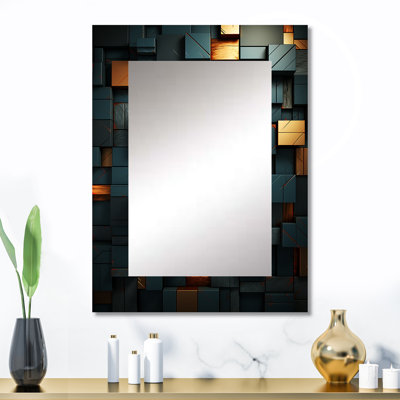 Green And Gold Stylish Dark Geometric Elegance I - Green Modern Wall Mirror