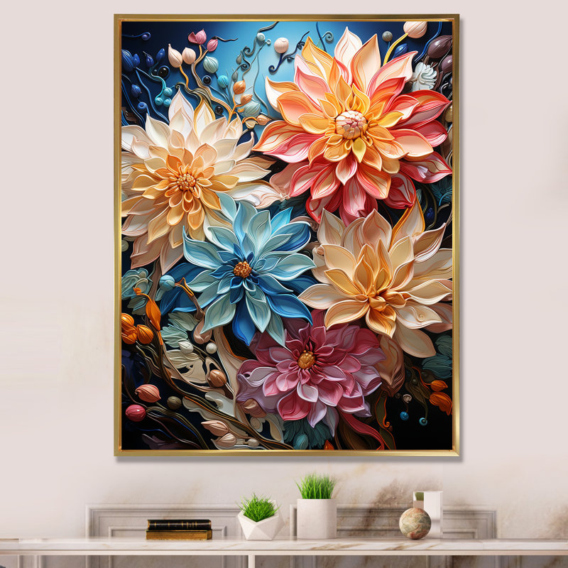 " Japan Flowers Kimono Kaleidoscope I ", Gold Floater Framed, 20" H x 12" W x 1" D