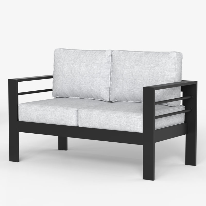 127cm Wide Metal Loveseat with Cushions, Black