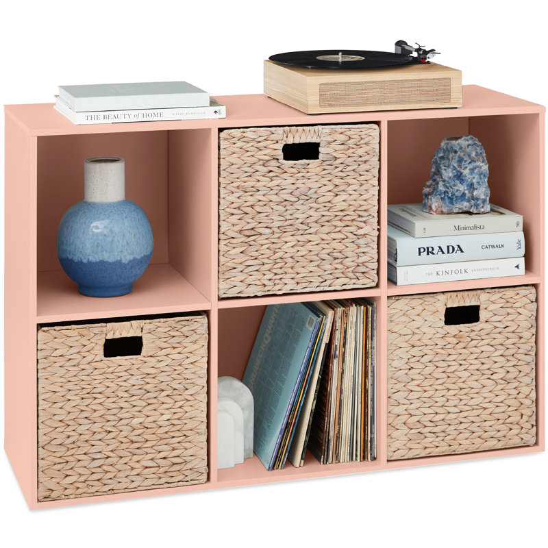 6-Cube Bookshelf, Display Storage System, Organizer W/ Removable Back Panels, (2 Shelves) 28.5"H x 13.75"W x 13.75"D, Pink