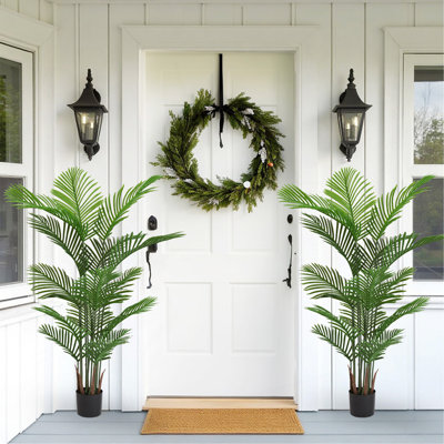Artificial Areca Palm Plant, 5.2Ft Tall Faux Tropical Dypsis Lutescens Tree In Pot For Indoor Or Outdoor Home, Office, Or Garden Decoration, 2Pcs/Set