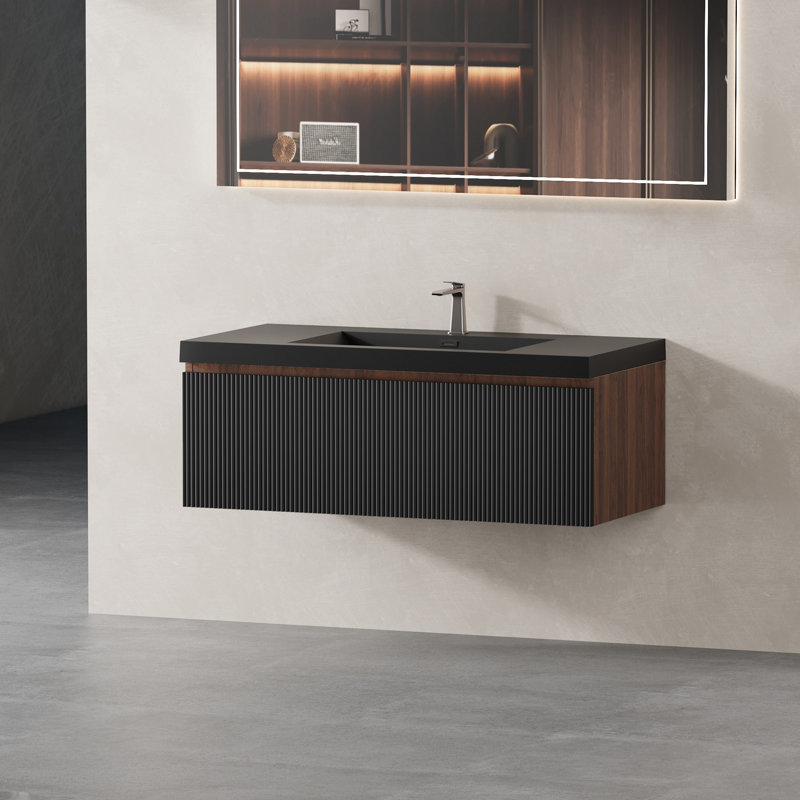 Meuble-lavabo de salle de bain avec lavabo, armoire de rangement murale avec tiroir à fermeture en douceur