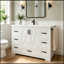Meuble-lavabo de salle de bain avec lavabo, 7 tiroirs de rangement, tablette réglable et barre à serviettes latérale-260777719