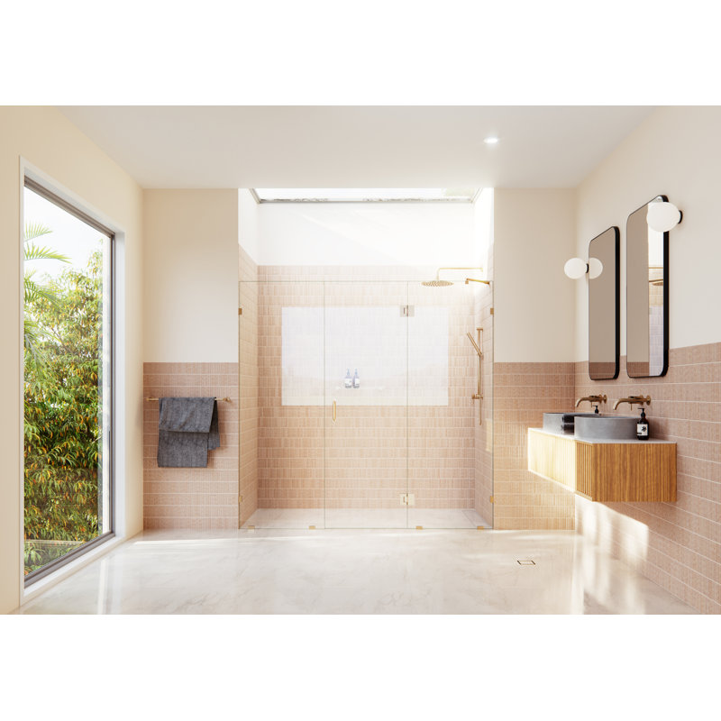 Stellar 76.25 in. W x 78 in. H Fully Frameless 3 Panel Inline Glass Hinged Shower Enclosure, Brushed Bronze