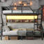 Queen Over Queen Bunk Bed, Metal Bunk Bed With Storage Shelves And Lights, Space-Saving & Noise-Free Design