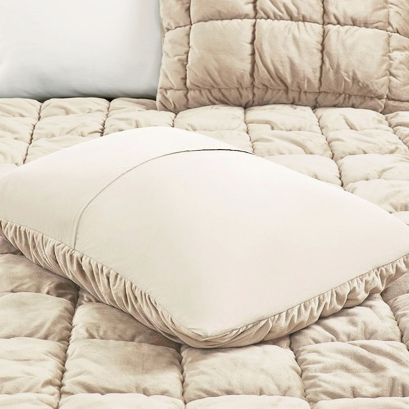 Ensemble d'édredon 3 très grands lits, face en velours avec dossier en microfibre, rembourrage en duvet synthétique pour la chaleur hivernale, surpiqûres 3D au look magnifique, boîte, lavable à la machine, brun 3 pièces, 100%
