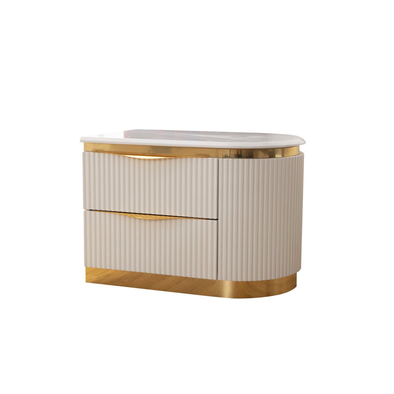 Luxueuse table de chevet 2 en blanc et or pour une chambre à coucher magnifique