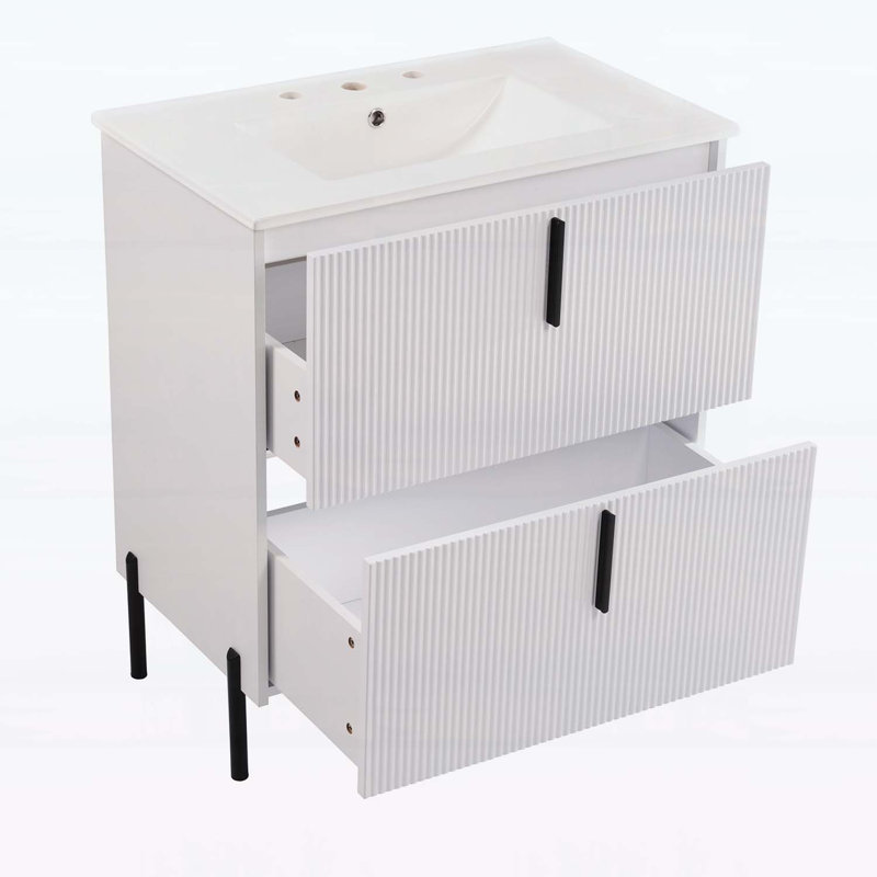 Meuble-lavabo 30 po avec lavabo en céramique, Blanc/Noir
