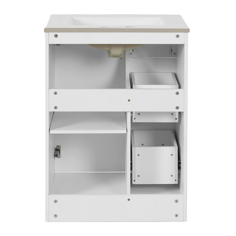 24" Bathroom Vanity With Ceramic Sink, White
