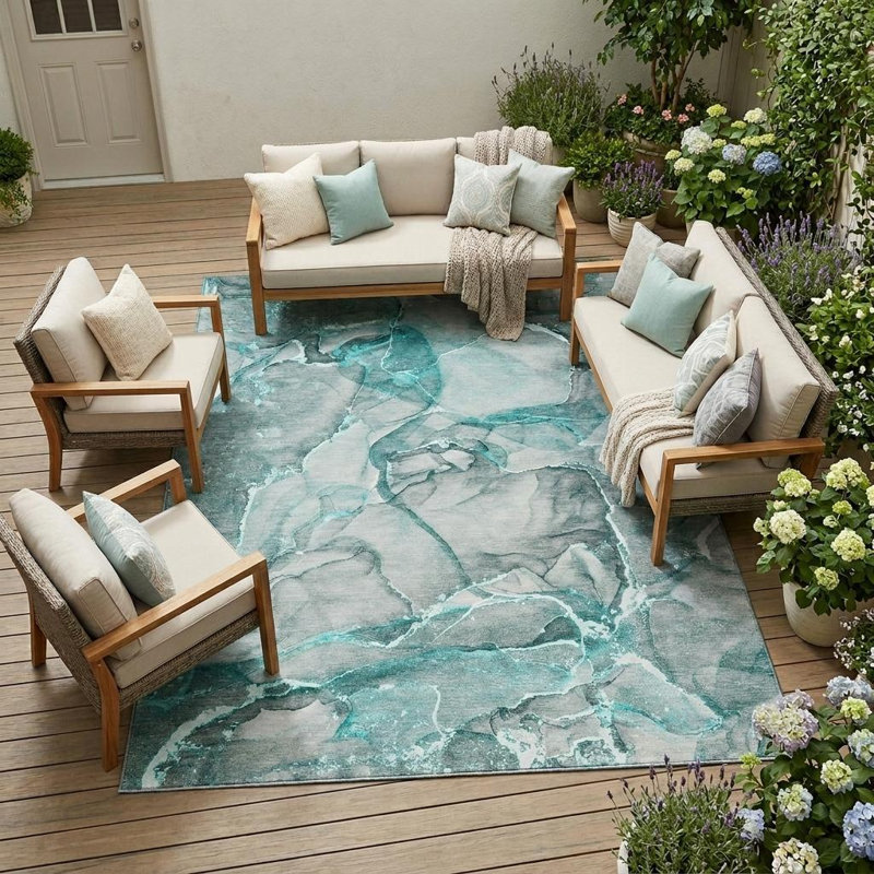 Tapis extérieur lavable antidérapant 8 pi x 10 pi gris et ivoire