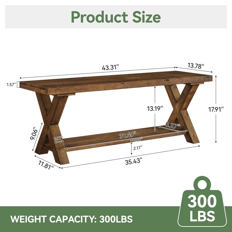 43.31" Solid Wood Dining Bench
