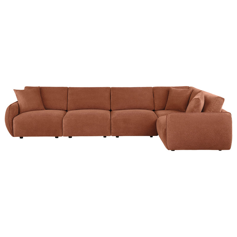 Canapé modulaire rembourré 5 pièces Henry Corail, Mélange de polyester rouge, H 33 po x l 108 po x P 108 po