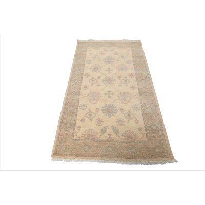 3x5 Ivory Afghan Wool Area Rug Hand-Knotted Transitional Oushak