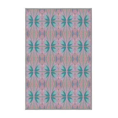 Rose géométrique/Tapis décoratif bleu