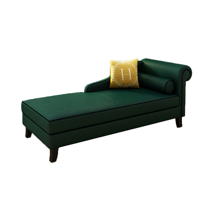 Chaise longue rembourrée Gibeon, Accoudoir à droite (vu de face), Mélange de lin vert foncé