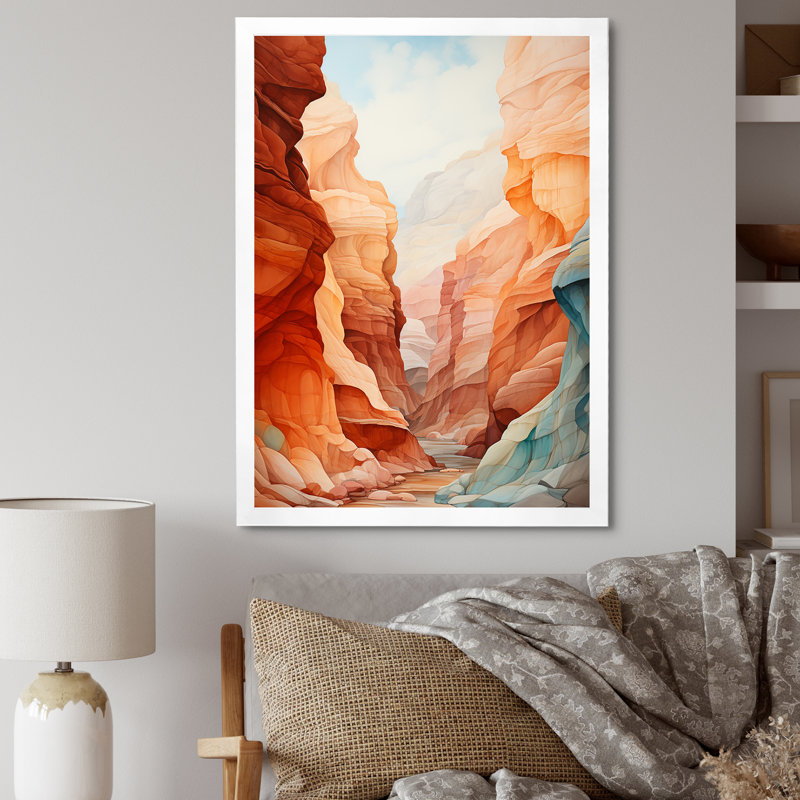 Canyon Desert Scenery Minimalism  - Canyon Wall Art Living Room, Cadre simple blanc, H 20 po x l 12 po x P 1 po