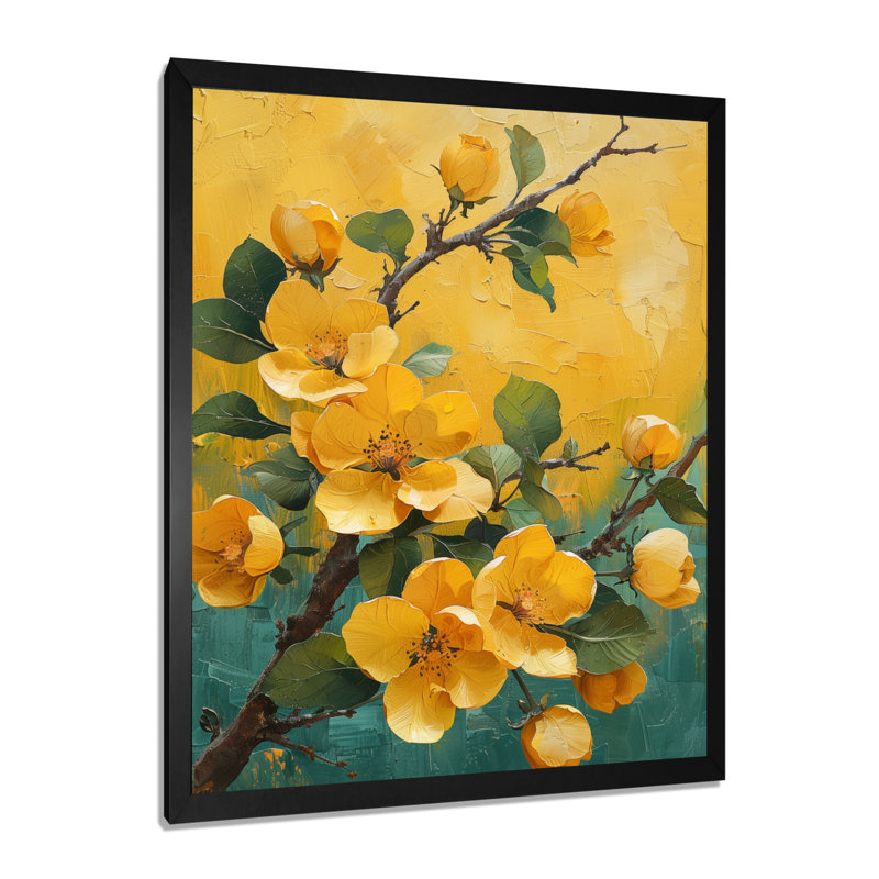 'Yellow Apple Blossom Blooming Garden - Apple Blossom Wall Decor, 20" H x 12" W x 1" D, Black Single Picture Framed