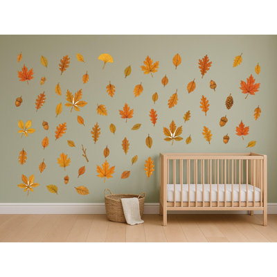 Autumn Leaf Wall Decals, Set of 66 Peel and Stick Nursery Wall Stickers, Satin Finish Removable Kids Room Wall Art, 20"W x 20"H (50 x 50 cm)