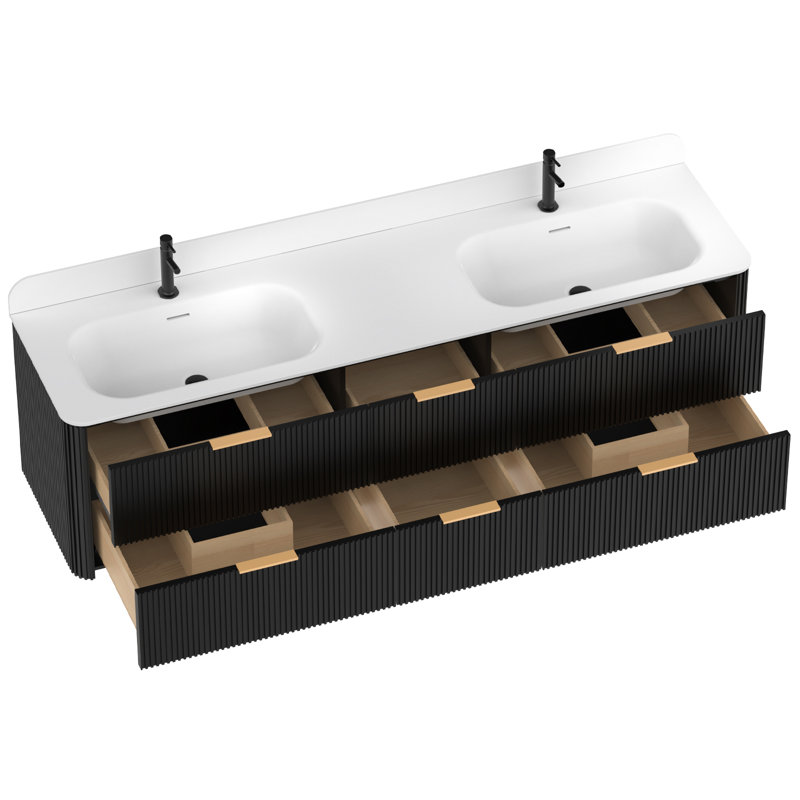 Meuble-lavabo mural moderne avec lavabo et 6 tiroirs Modern, Black, 72