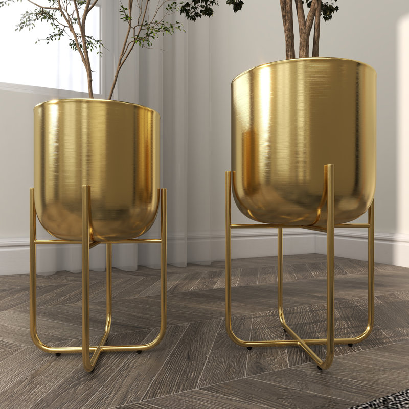Nickson 2-Piece Gold Iron Indoor/Outdoor Planter Set