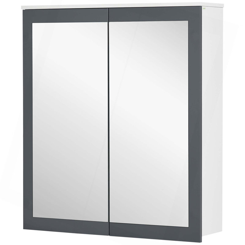 Armoire à pharmacie de salle de bain avec miroir, armoire à miroir murale de salle de bain 27 po x 30 po, armoire murale de salle de bain avec rangement, portes doubles et 2 tablettes réglables