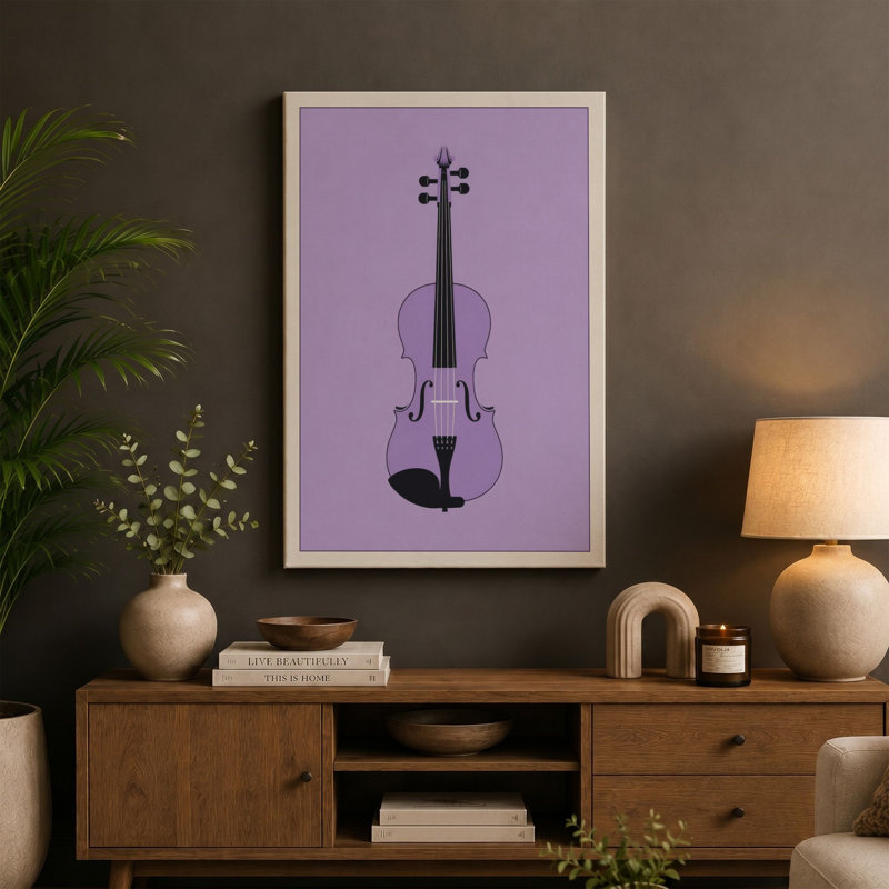 Violin in Purple Minimalist - Wrapped Canvas, 18x12 - 45.7 x 30.5 cm, Cream Border
