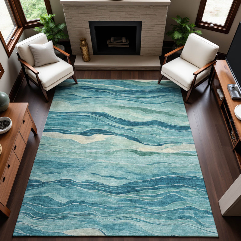 Tapis à rayures Alijah AMF1246 lavable à la machine de qualité supérieure, Rectangle 9 pi x 12 pi