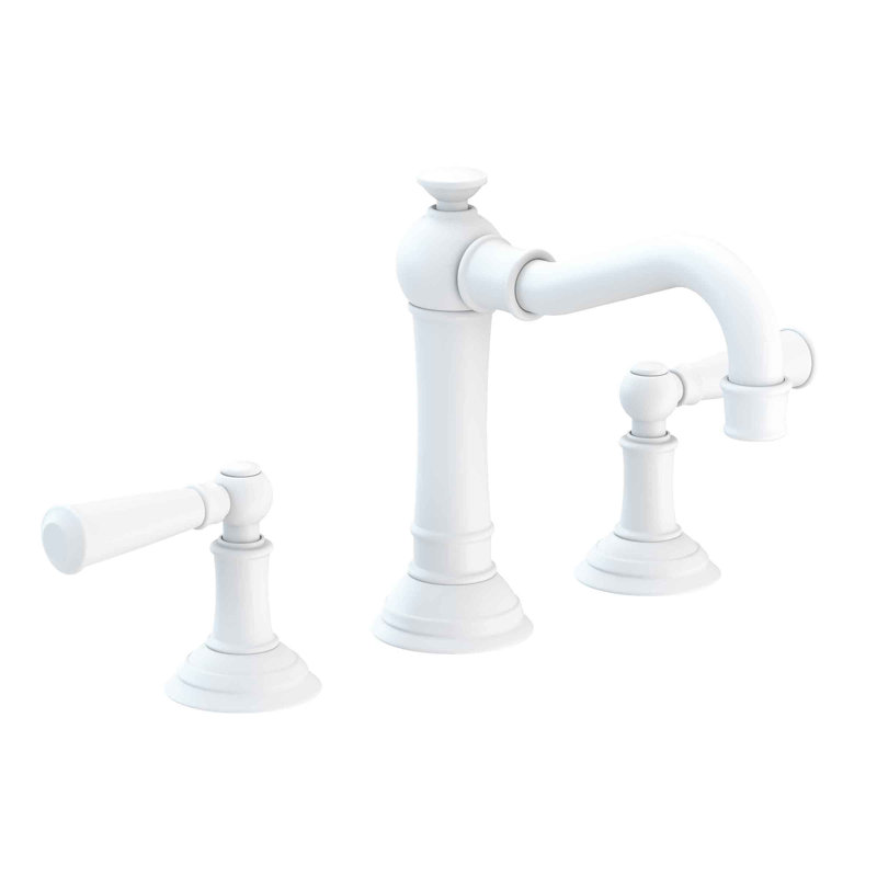 Jacobean Widespread Bathroom Faucet with Drain Assembly, Matte White