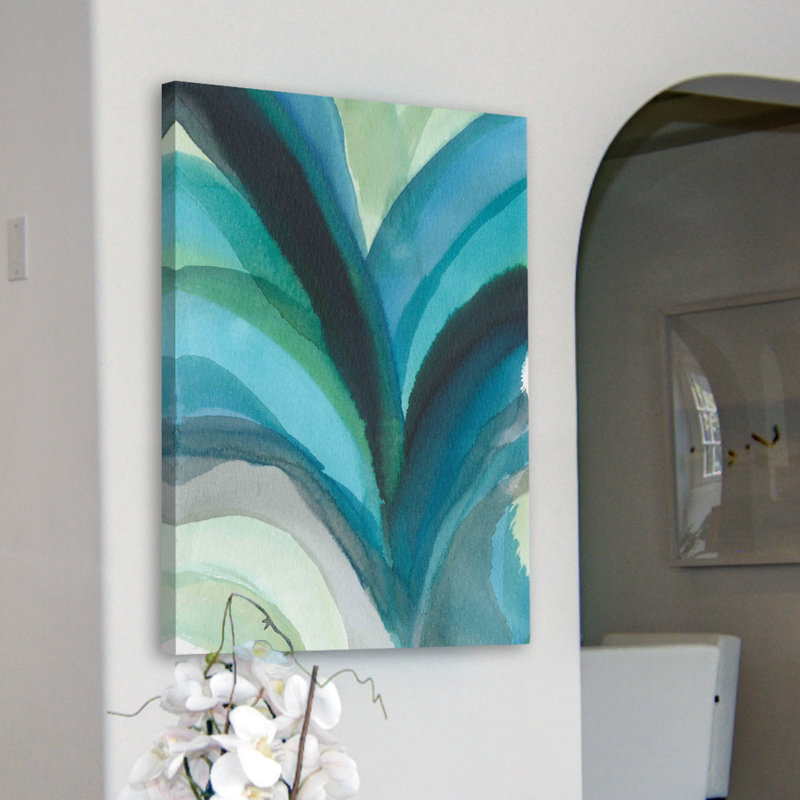 « big blue leaf i », reproduction de peinture à l’aquarelle sur toile tendue, H 30 po x l 20 po x P 1,5 po