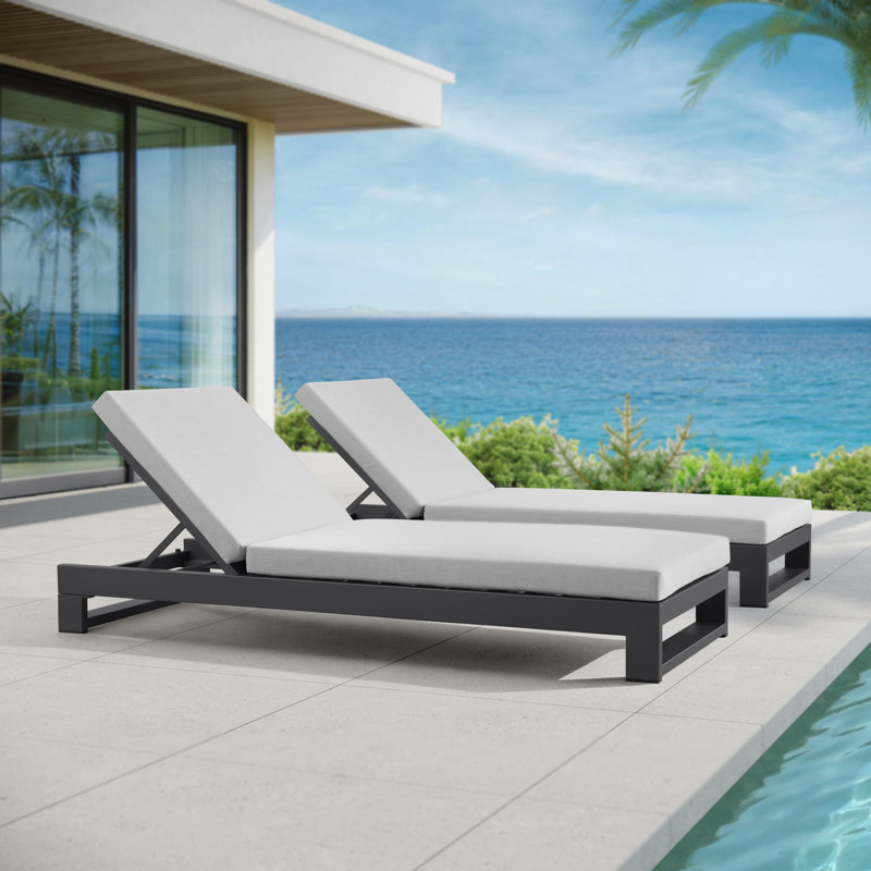 Chaise longue d'extérieur en aluminium KOVA (ensemble double convertible, ensemble de 2), Gris brumeux, Noir ardoise