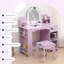 Coiffeuse pour enfants avec miroir lumineux, coiffeuse et tabouret pour petite fille 2 en 1, maquillage pour enfants avec bibliothèque-1991714478
