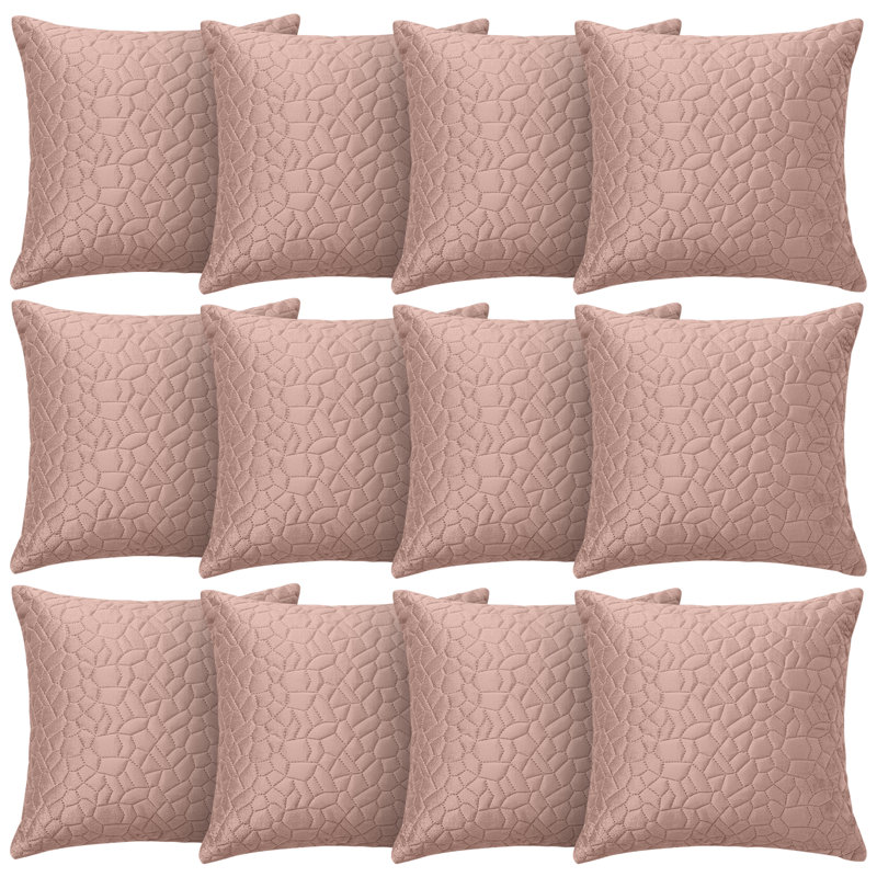 Aspire Homeware Geometric Square Velvet Cushion Covers, Pink, Pack of 12