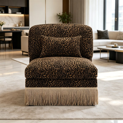 31" Armless Leopard Print Chenille Sofa - Modular Middle Sectional Couch with Tassel Trim, Deep Seat Design, High-Density Foam, Living Room Accent Chair