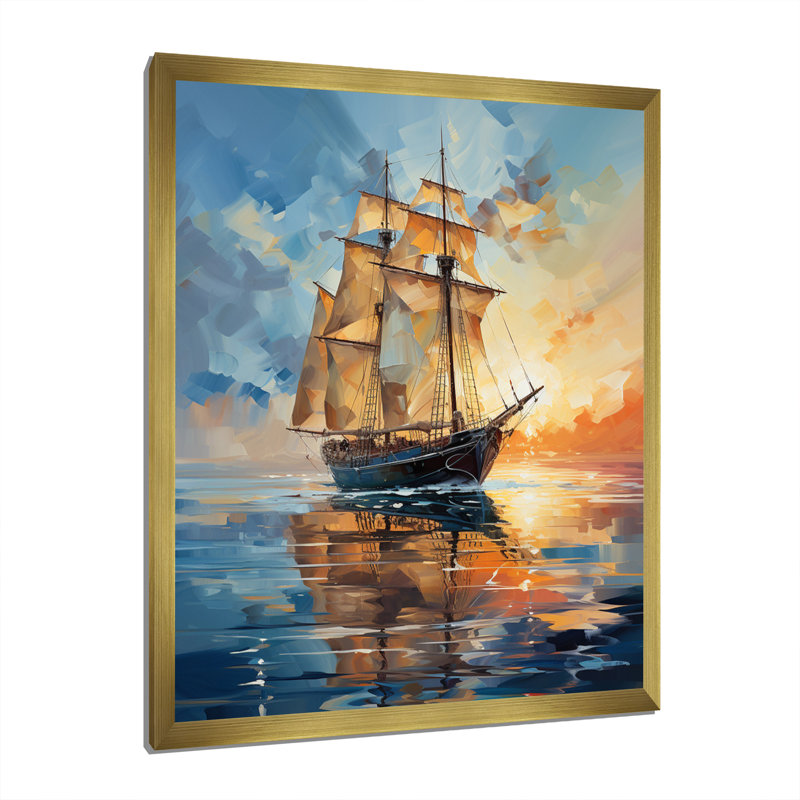 Voilier Vierling, symphonie maritime abstraite I, H 44 po x l 34 po x P 1,5 po, Encadrement doré