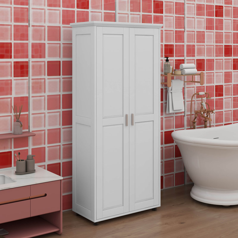 Armoire de rangement surélevée avec 2 portes et unité de plancher autoportante avec tablettes réglables à l'intérieur