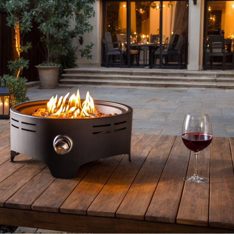 Shameel 6.7" H x 15" W Propane Tabletop Fire Pit with Lid as Lockable Handle for Portable Camping