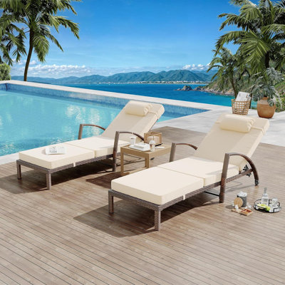2 Piece Patio Lounge Chairs Set, Adjustable Wicker Chaise Loungers with Cushions & Pillows for Outdoor
