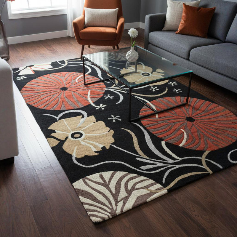 Tapis botanique moderne fantaisiste en laine touffeté à la main Jonas Authentic, Rectangle 5 pi x 7 pi