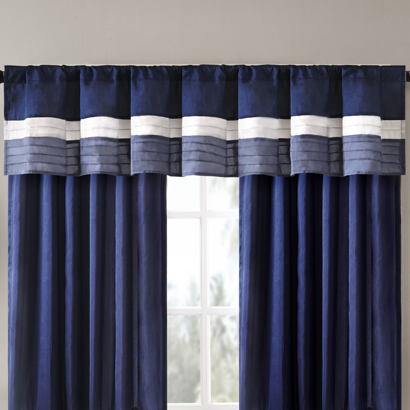 Navy and Ivory Pintuck Faux Silk Window Valance