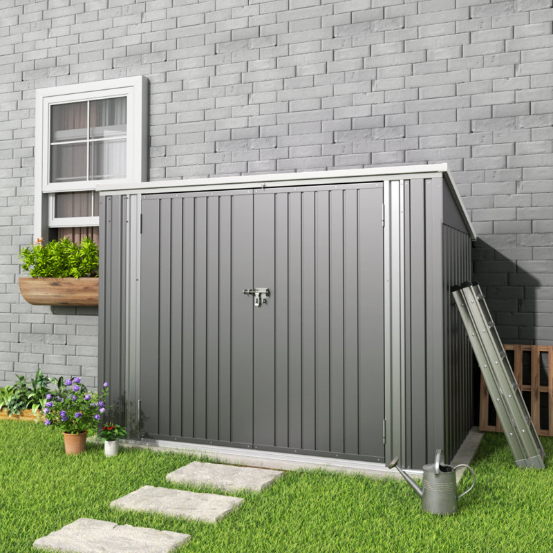 Atrice 6 ft. W x 3 ft. D Metal Garbage Shed, Grey