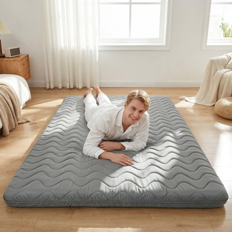 Japanese Futon Mattress, Full Size, 3.5" Foldable Floor Mattress & Sleeping Pad, Grey, Full / Double