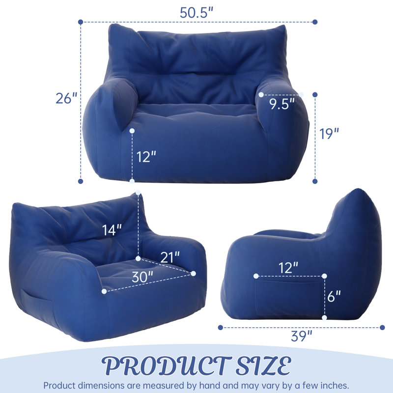 Double Bean Bag Chair, Blue Velvet