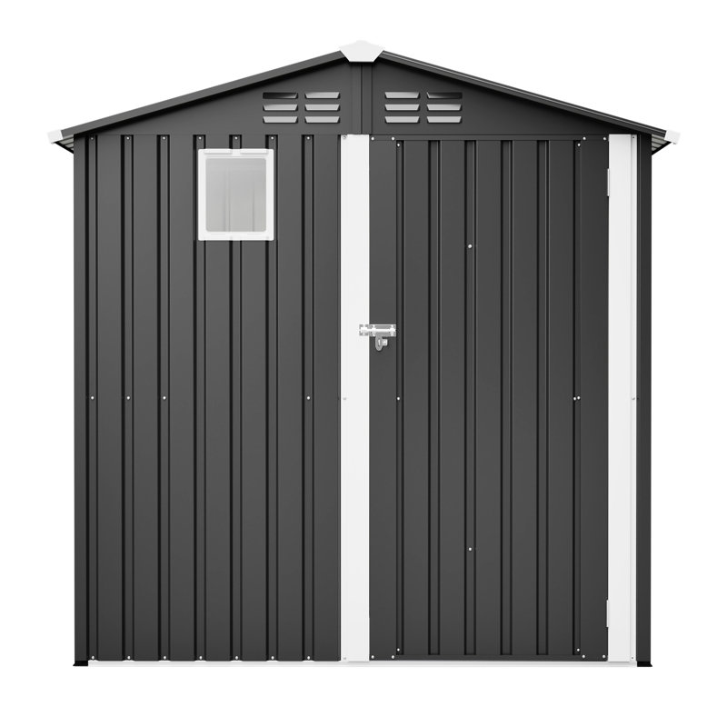Black Metal Outdoor 6' X 4' Storage Shed, Utility Tool House For Garden Patio, With Lock And Transparent Window, Large Capacity, Quick Assembly Patio Lawn Storage, Lockable Door Ample Space, Easy